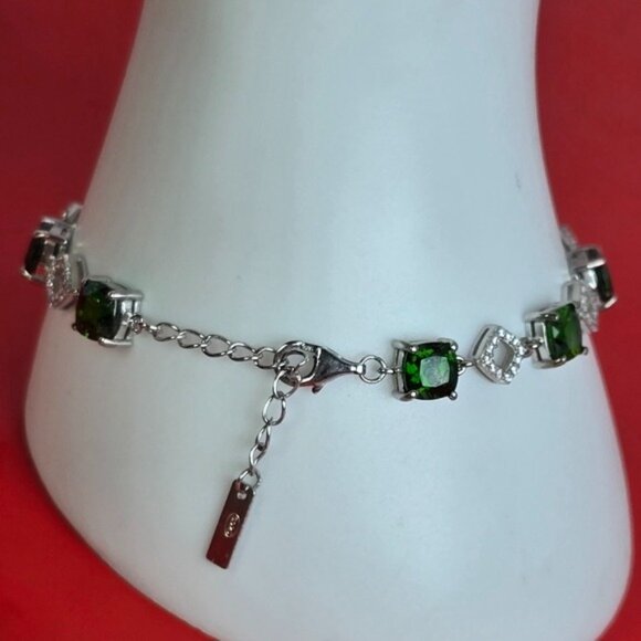 925 Sterling Slver Bracelet 7.5" with Natural Chrome Diopside Gem & Cz. - Picture 6 of 11